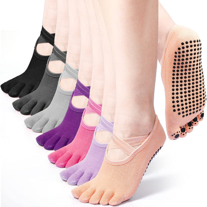 SATINIOR 7 Pairs Yoga Toe Socks with Grip Women Non Slip Sticky Full Toe Socks for Pilates Ballet Dance Barefoot (Multi Colors)